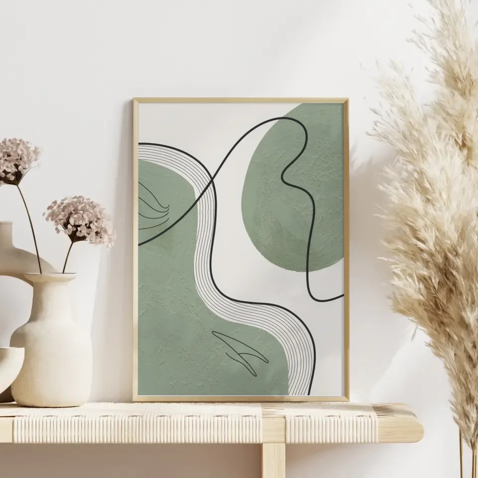 Abstraktes Boho Kunstwerk in Grün und Rot für kreative Wände 4