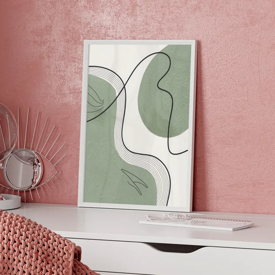 Abstraktes Boho Kunstwerk in Grün und Rot für kreative Wände 5