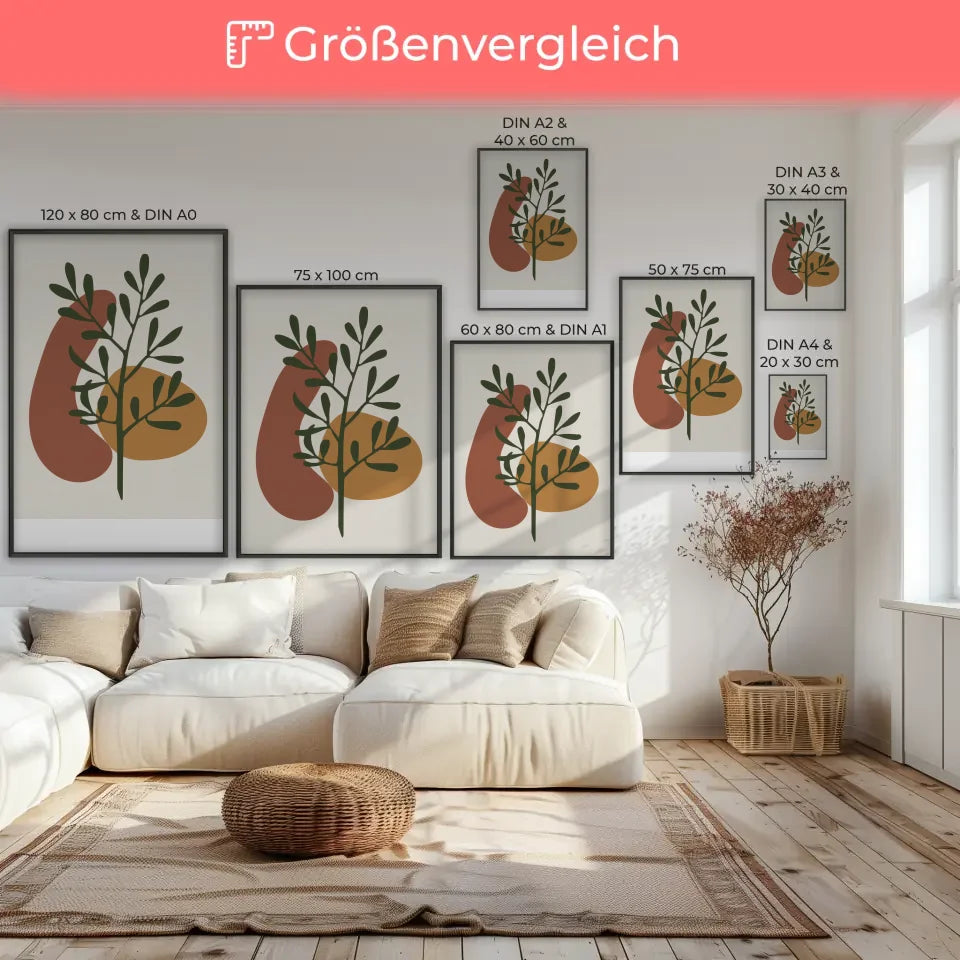 Boho Poster mit Erdkugel in Grün und Rot für ansprechende Wanddekoration