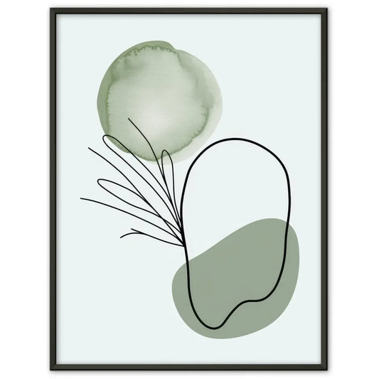 Abstraktes Poster mit geschwungenen Streifen und Kreisen in Schwarz-Weiß 1