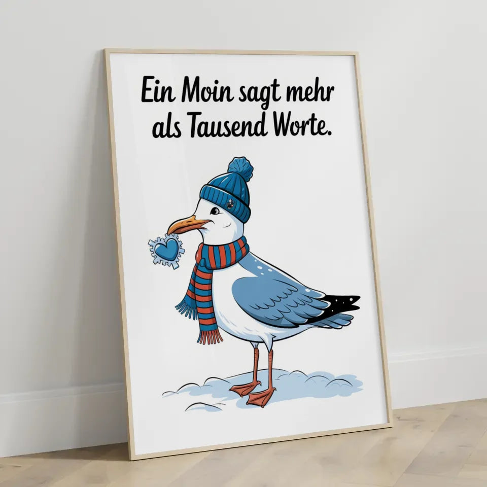 Winter Vogel Poster mit Mütze und Schal für gemütliche Dekoideen