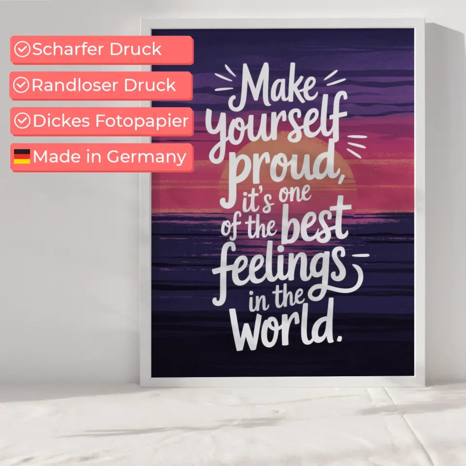 Inspirierendes Poster Sonnenuntergang mit handgeschriebenem Spruch