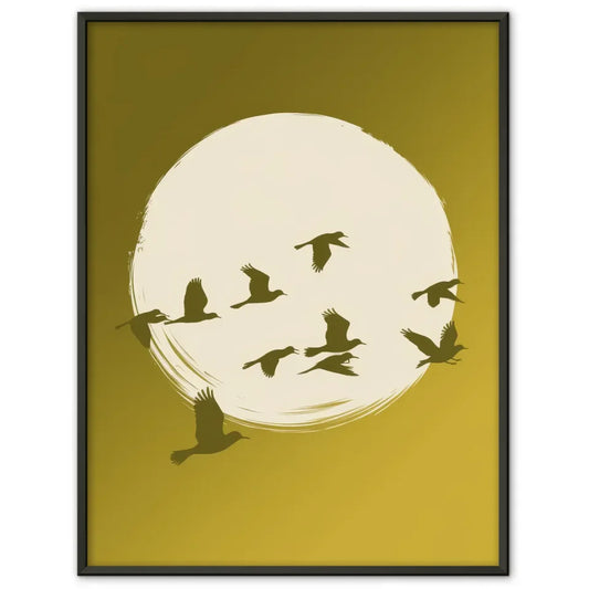 Kunstvolles Poster einer stillen Landschaft mit Booten und Bergen. 1