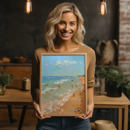 Poster von impressionistischer Strandszene mit sanften Wellen und Himmel