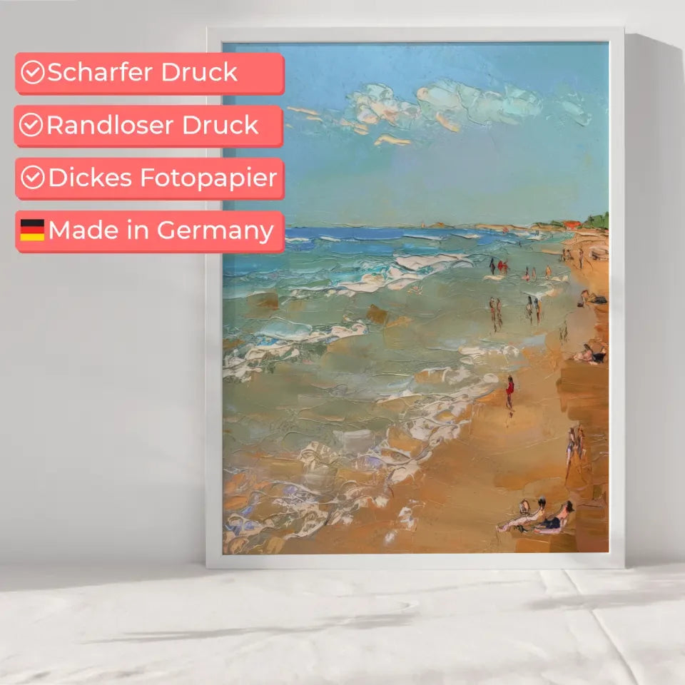 Poster von impressionistischer Strandszene mit sanften Wellen und Himmel