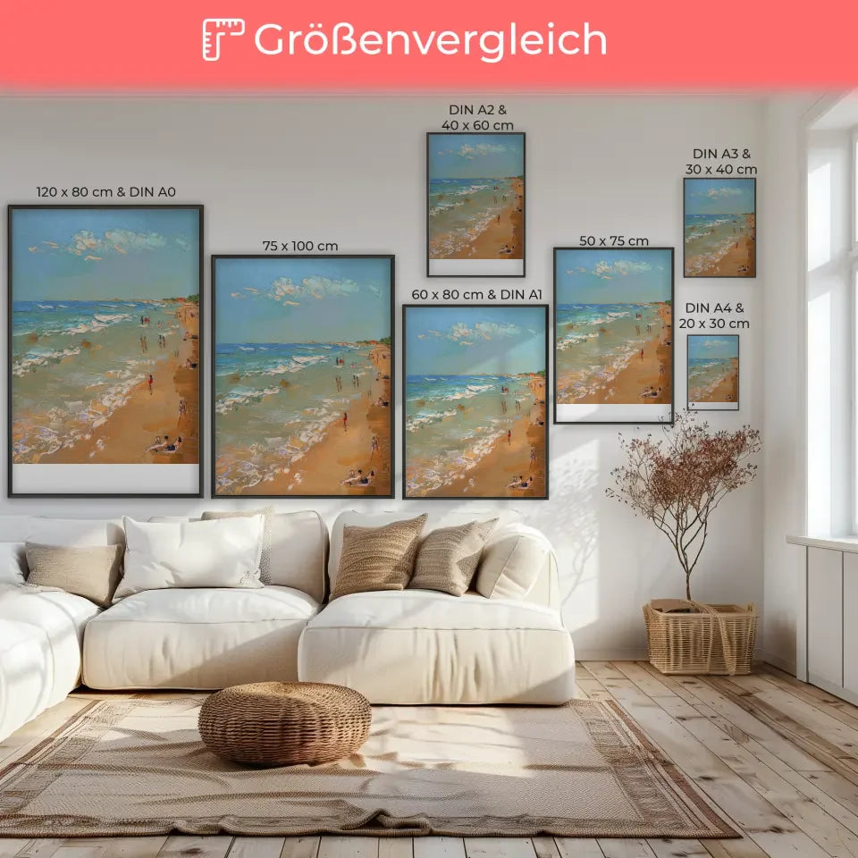 Poster von impressionistischer Strandszene mit sanften Wellen und Himmel