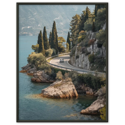 Schöner Poster von Panoramalandschaft am Gardasee mit Oldtimer