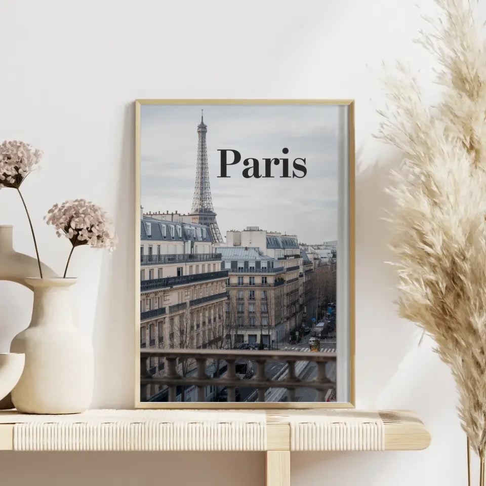 Poster mit Panoramablick auf Paris Eiffelturm und Architektur erleben