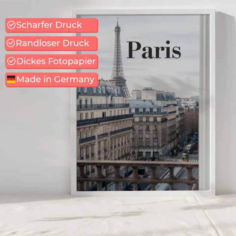 Poster mit Panoramablick auf Paris Eiffelturm und Architektur erleben