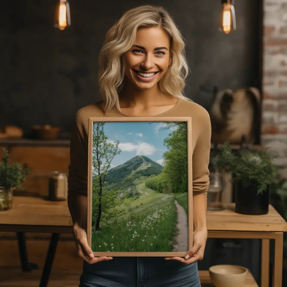 Ruhige Strandszene Poster mit Muschel und sanften Farben für dein Zuhause