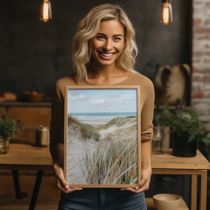 Poster mit Naturmotiv Samtgras Dünen Strand und Meer in Nahaufnahme