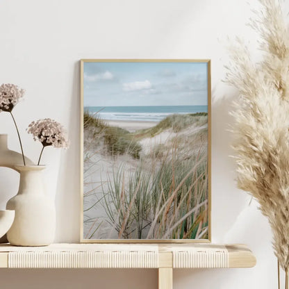 Poster mit Naturmotiv Samtgras Dünen Strand und Meer in Nahaufnahme