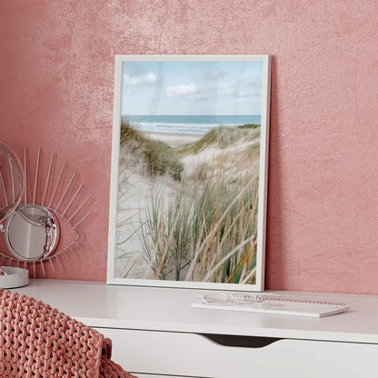 Poster mit Naturmotiv Samtgras Dünen Strand und Meer in Nahaufnahme