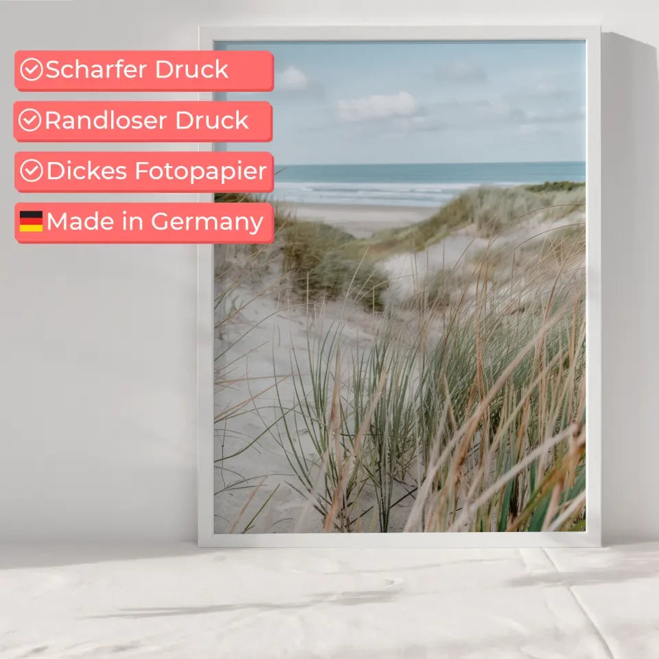 Poster mit Naturmotiv Samtgras Dünen Strand und Meer in Nahaufnahme