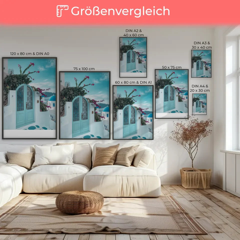 Poster Kalifornischer Strand Sonnenuntergang Palmen und Himmel