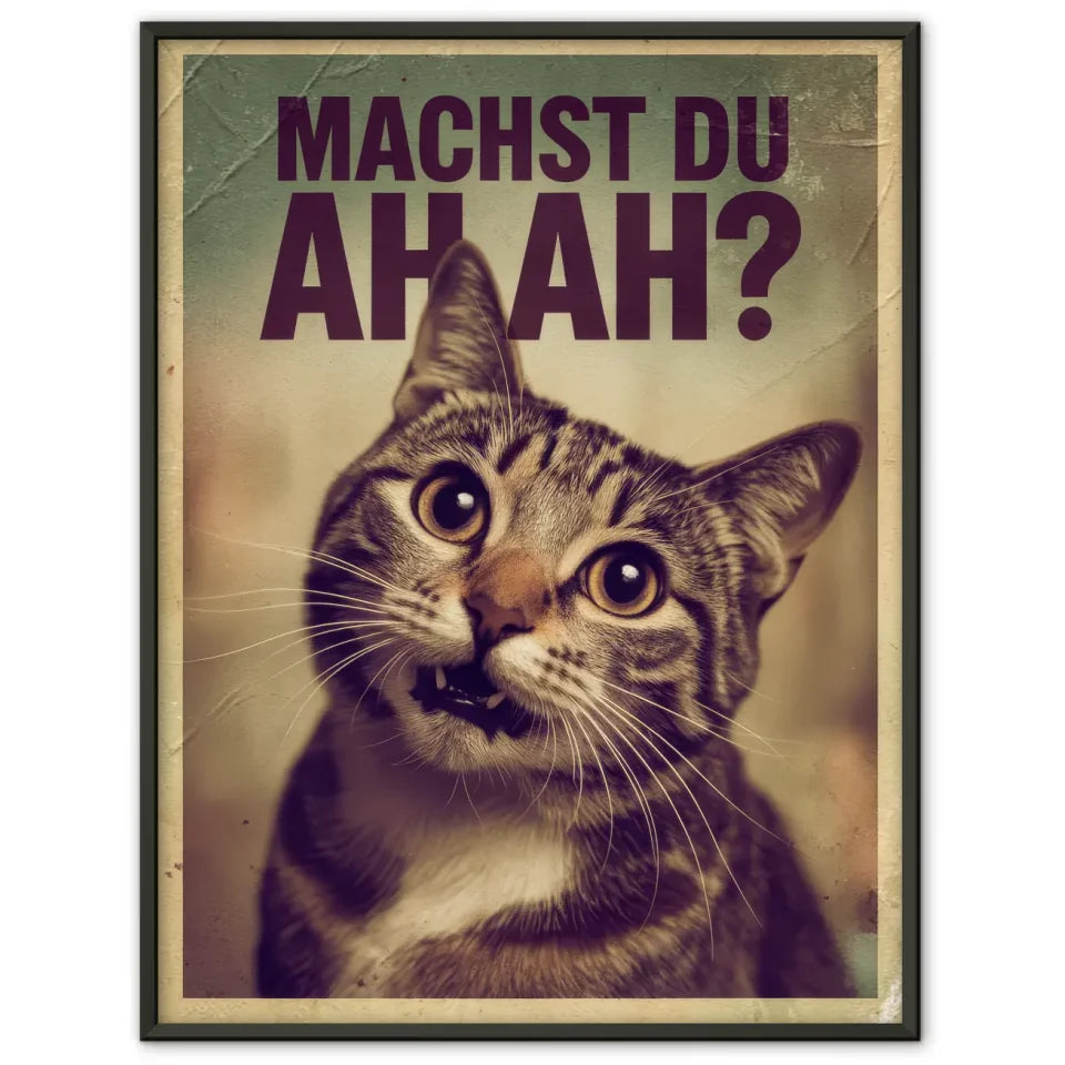 Humorvolles Katzen Poster mit Vintage Flair und ausdrucksstarken Augen