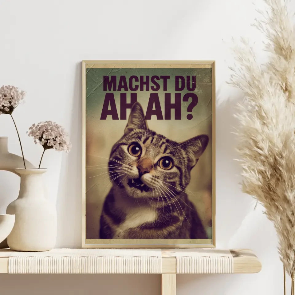 Humorvolles Katzen Poster mit Vintage Flair und ausdrucksstarken Augen