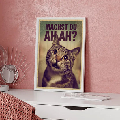 Humorvolles Katzen Poster mit Vintage Flair und ausdrucksstarken Augen