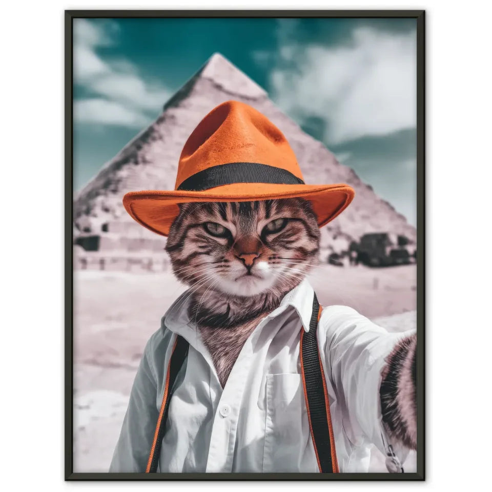 Süße Katze mit Hut Poster vor Cheops-Pyramide in Ägypten