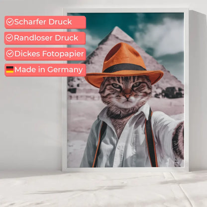 Süße Katze mit Hut Poster vor Cheops-Pyramide in Ägypten