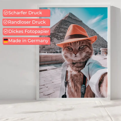 Süße Katze im Hut Poster vor Cheops-Pyramide in Ägypten