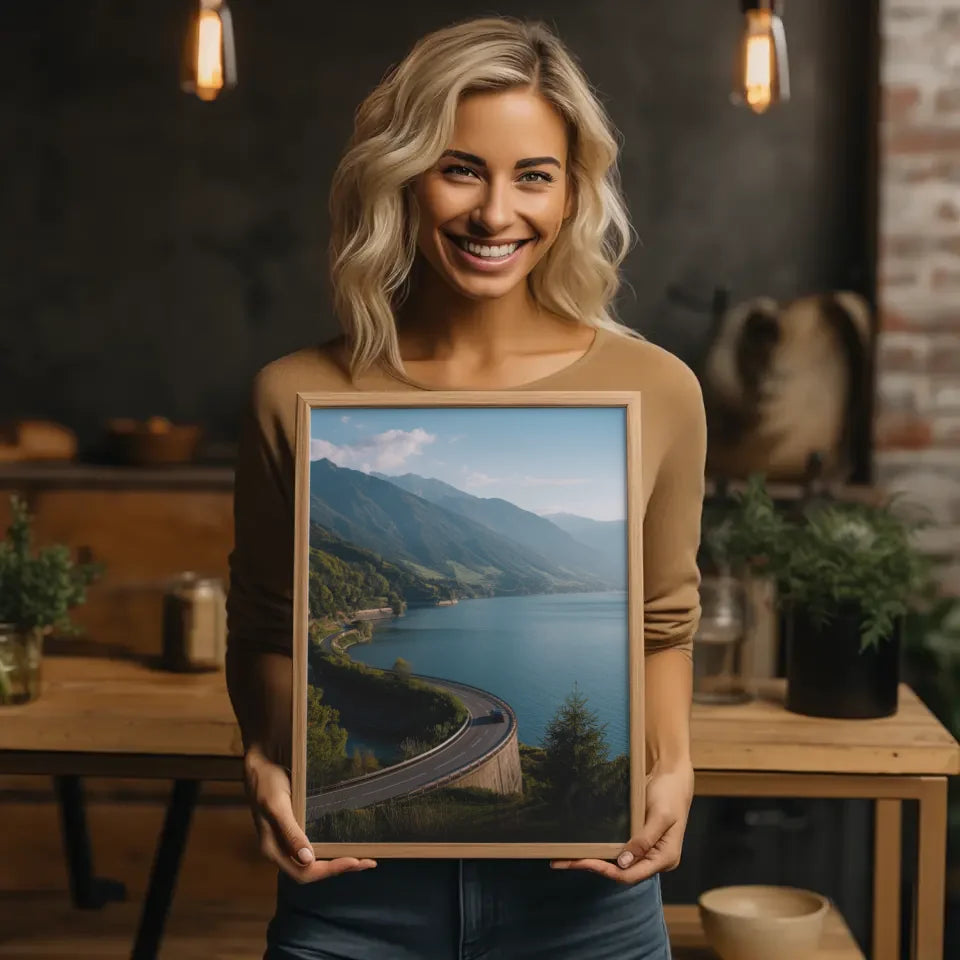 Poster mit ruhiger Strandszene bei Sonnenuntergang für gemütliches Wohnen