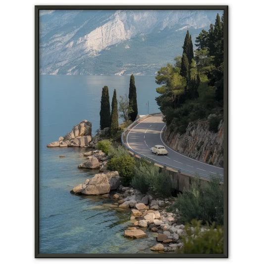 Poster verträumte Landschaft Gardasee mit Oldtimer auf Panoramastraße