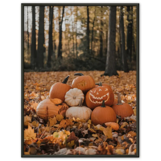 Poster mit farbenfrohen Blättern am See im Wald 1