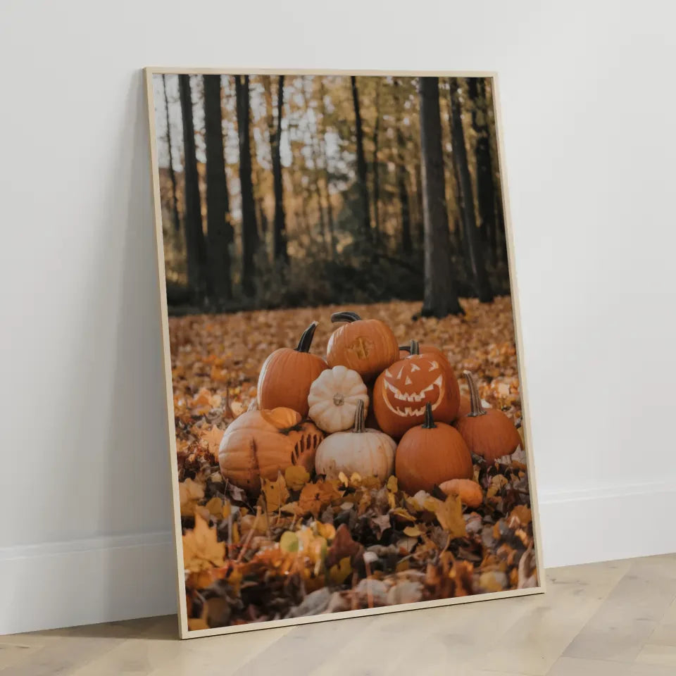 Poster mit farbenfrohen Blättern am See im Wald 3