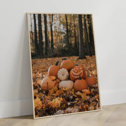 Poster mit farbenfrohen Blättern am See im Wald 3