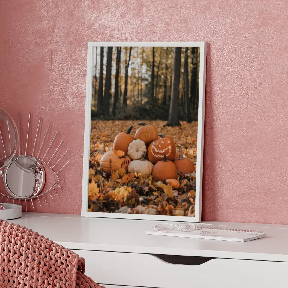 Poster mit farbenfrohen Blättern am See im Wald 5