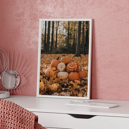 Poster mit farbenfrohen Blättern am See im Wald 5