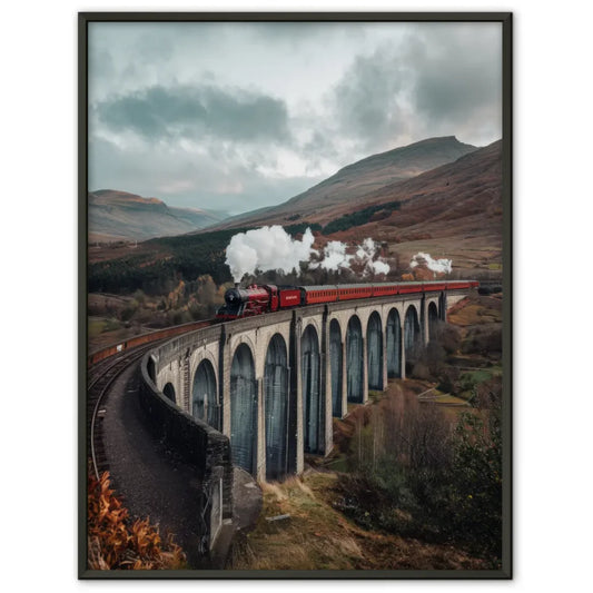 Roter Dampfzug Poster über Glenfinnan Viadukt in Schottland Herbstlandschaft