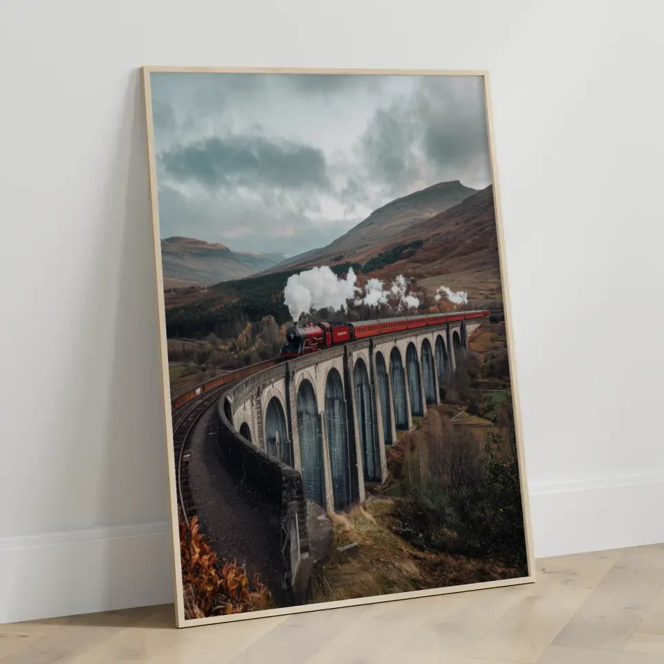 Künstlerisches Plakat mit See und bunten Herbstblättern im Wald 3