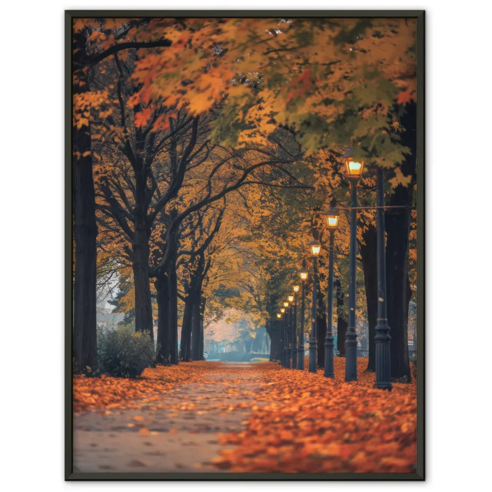 Herbstliches Poster Parkweg mit buntem Laub und nostalgischer Stimmung