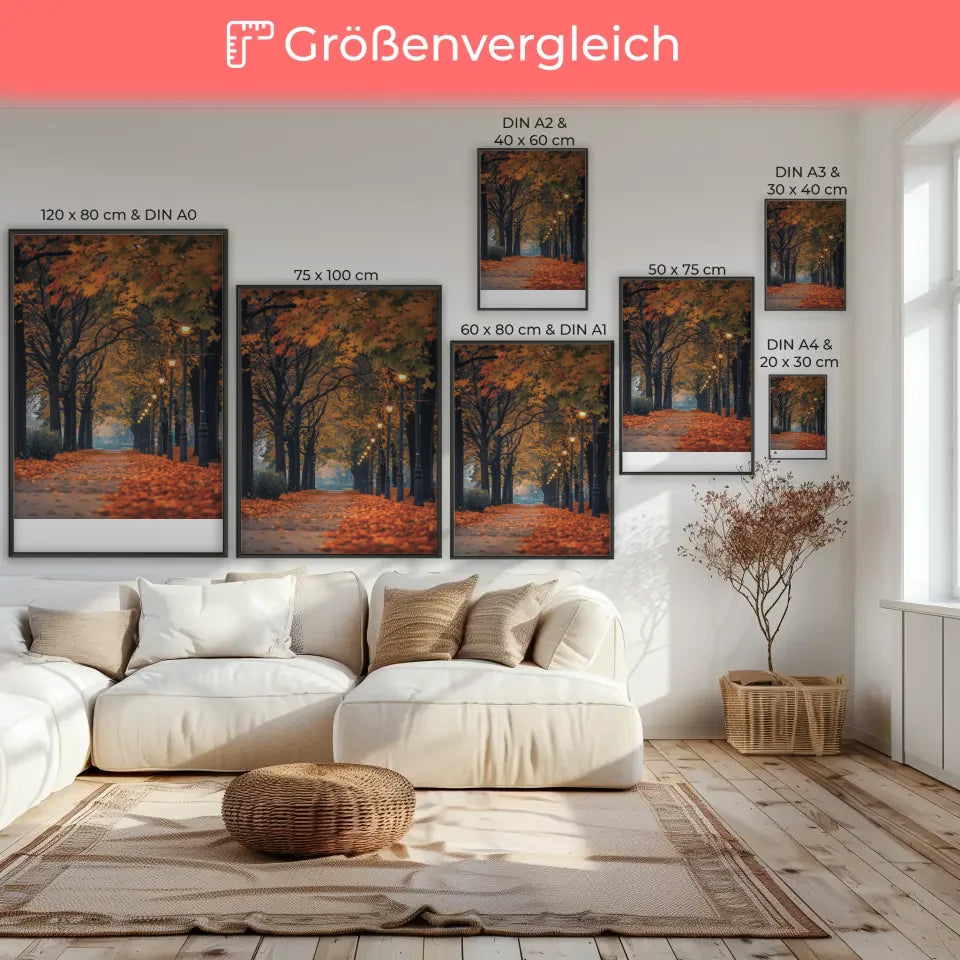 Herbstliches Poster Parkweg mit buntem Laub und nostalgischer Stimmung