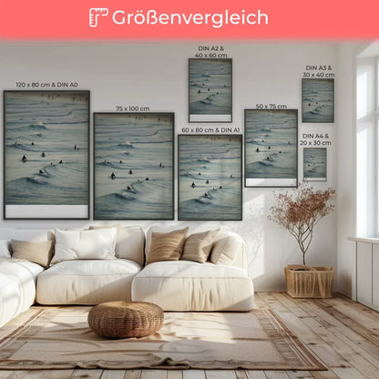 Poster mit Surfern in ruhiger Strandszene für entspannte Atmosphäre