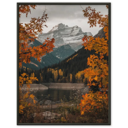 Ruhiger See im Herbst Poster mit Bäumen und Bergen Naturkunst dekorativ