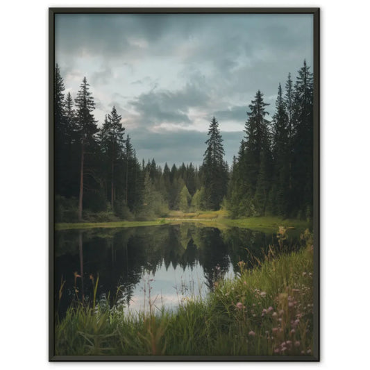 Ruhige Landschaft Poster mit spiegelndem See und schneebedeckten Gipfeln 1