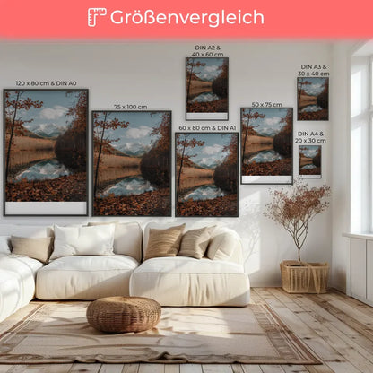 Poster von ruhigem See im Herbst mit Bergen und Waldreflexionen