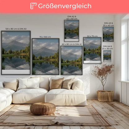 Ruhige Landschaft Poster mit unberührtem See und Bergen