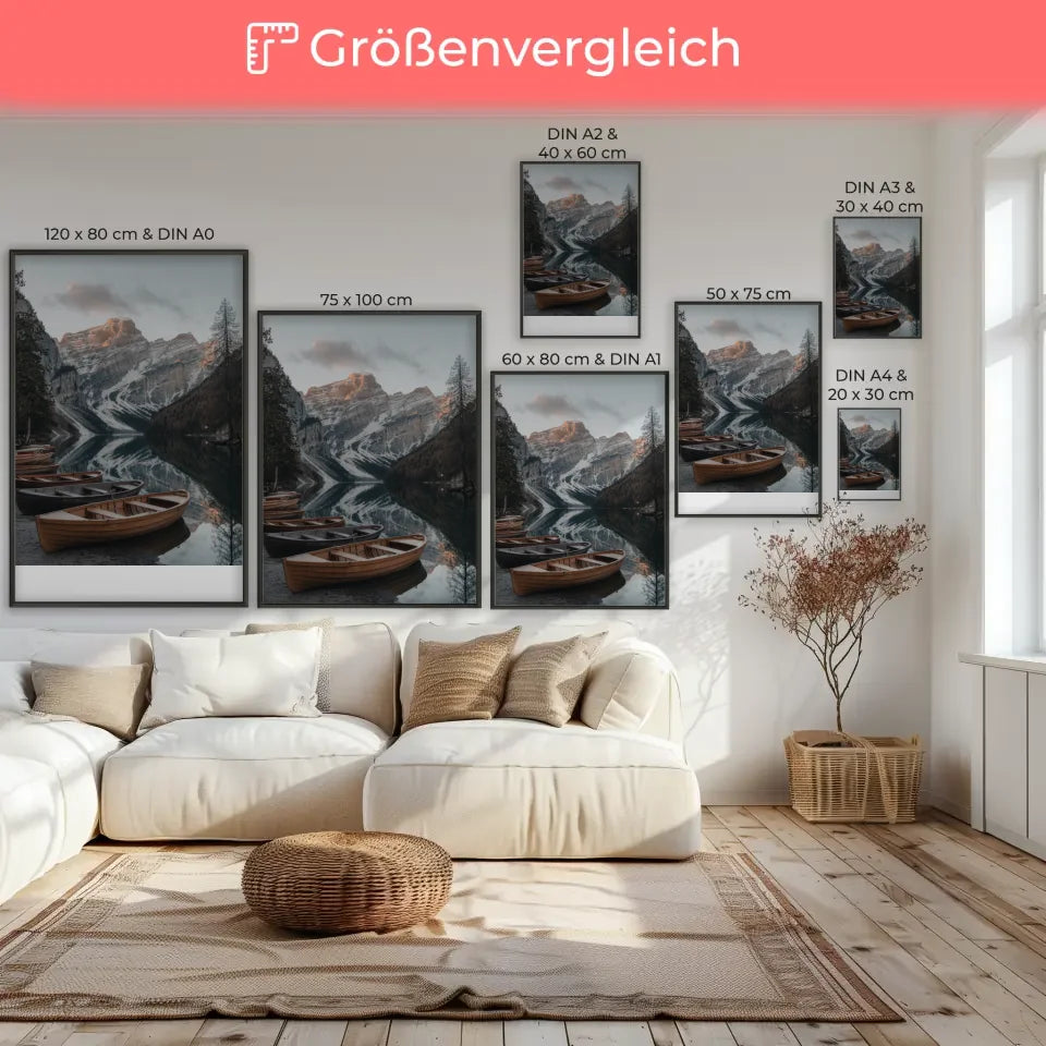 Ruhige Landschaft Poster mit See und schneebedeckten Bergen dekorieren