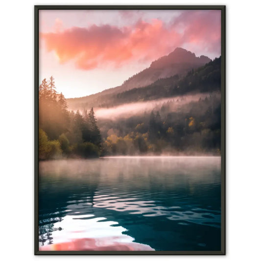 Poster von ruhiger Naturlandschaft mit Sonnenaufgang über dem See