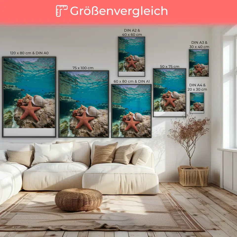 Poster rosa Bus mit Surfbrettern Strand Palmen Pastellfarben 70x50 cm