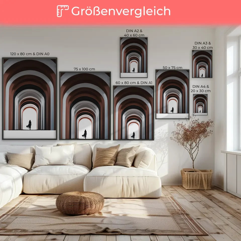 Poster mit architektonischer Struktur und Frau im Lichtspiel