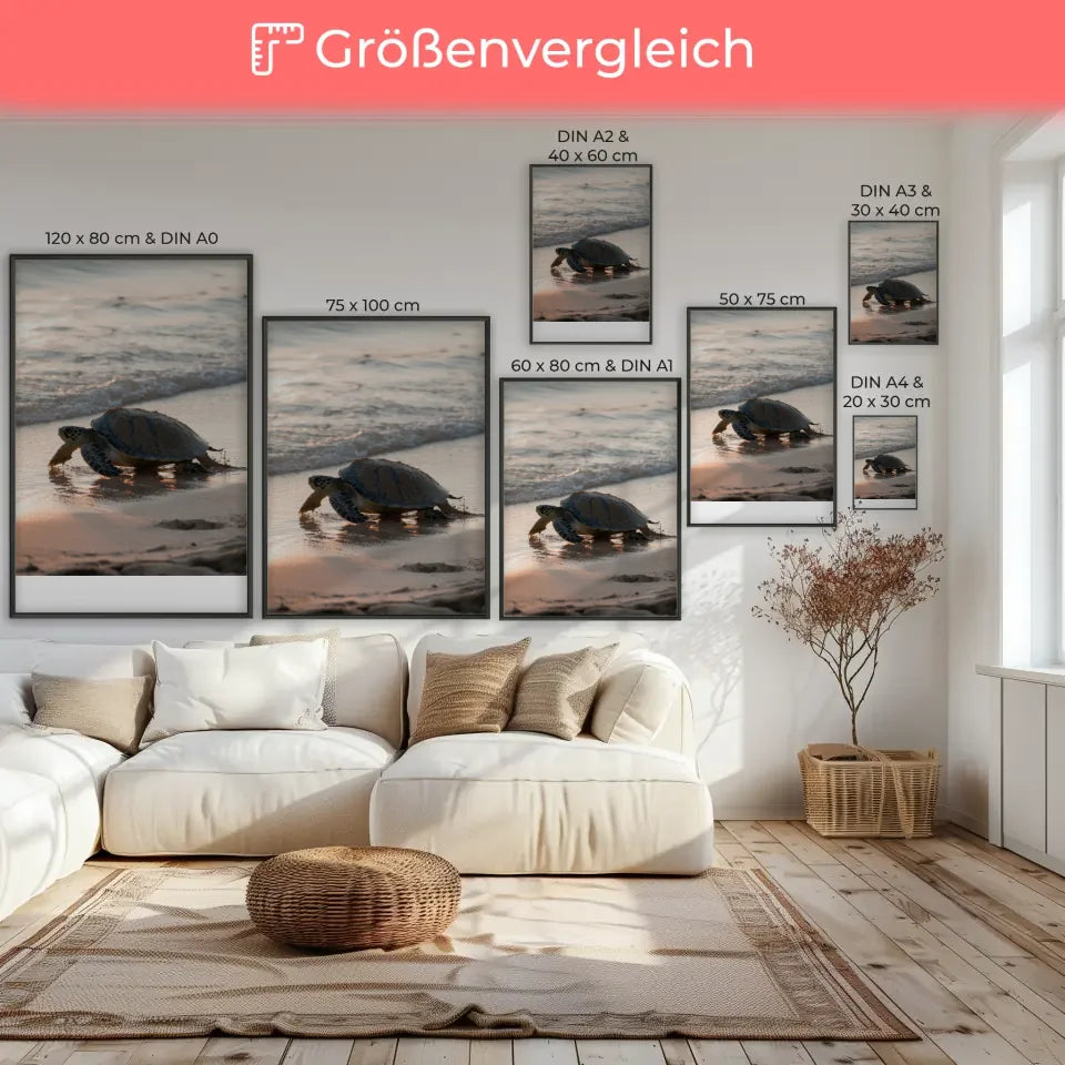 Poster rosa Bus mit Surfbrettern Strand Palmen Pastellfarben 70x50 cm