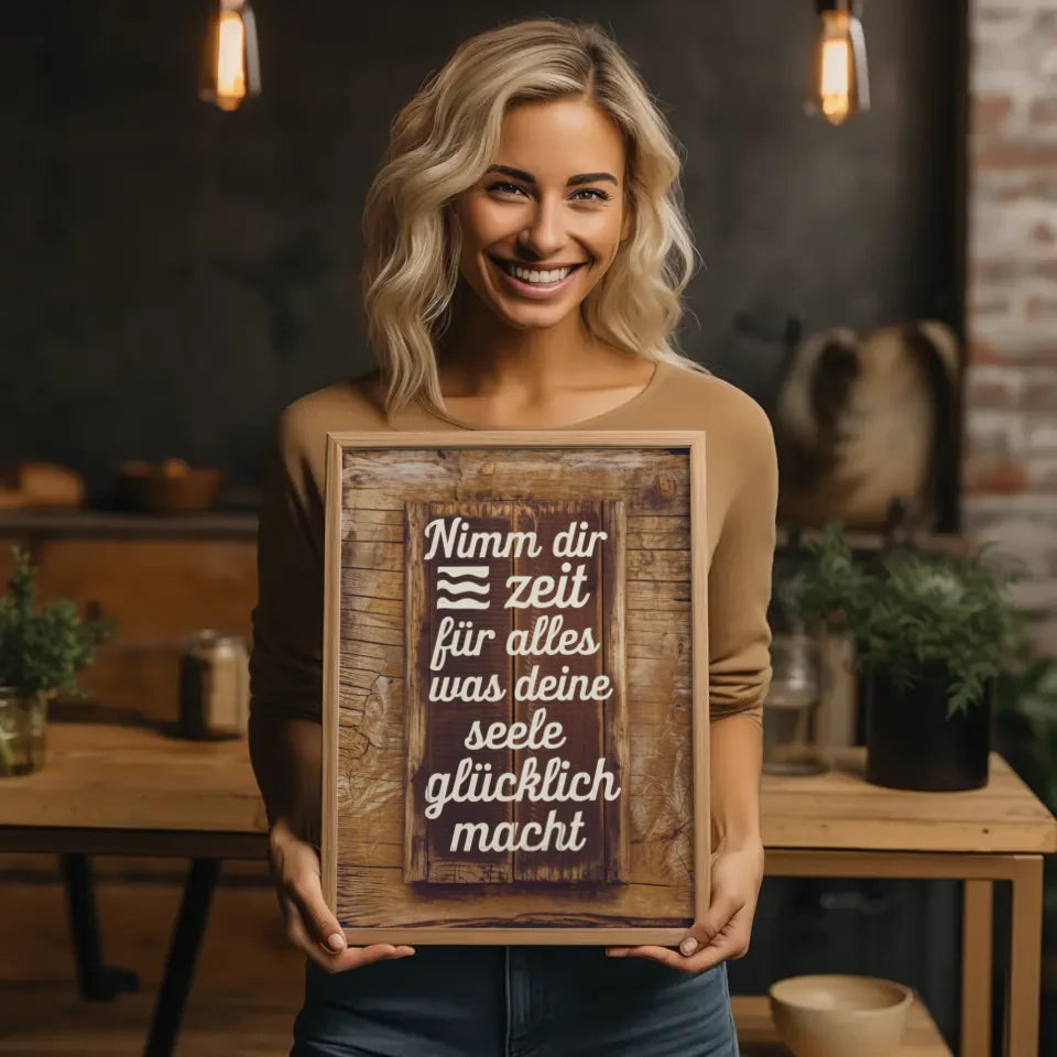 Poster mit Holz Hintergrund und inspirierendem Spruch für dein Zuhause