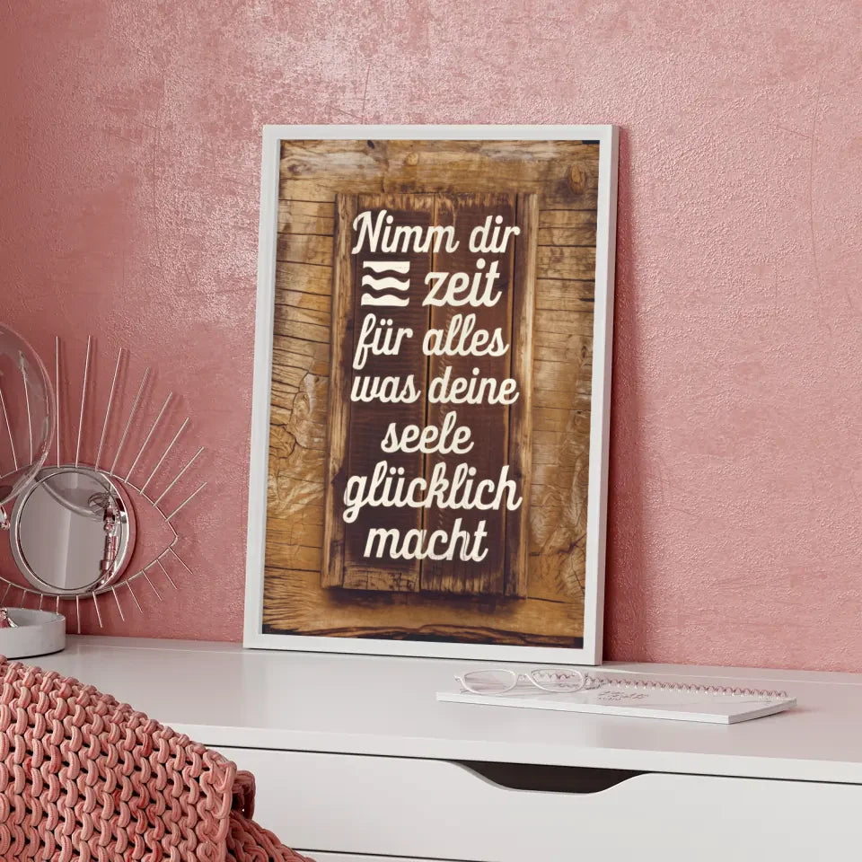 Poster mit Holz Hintergrund und inspirierendem Spruch für dein Zuhause