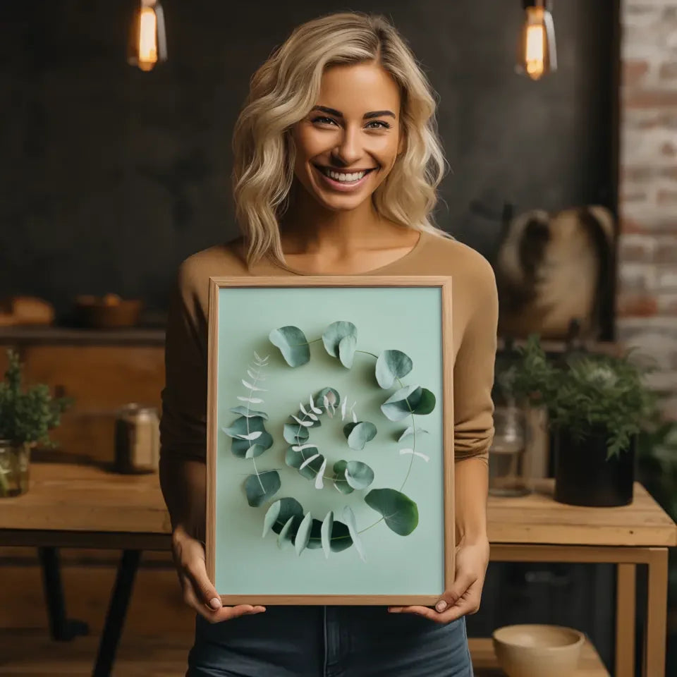 Künstlerischer Poster mit grünen Blättern für Ruhe und Natur atmosphäre