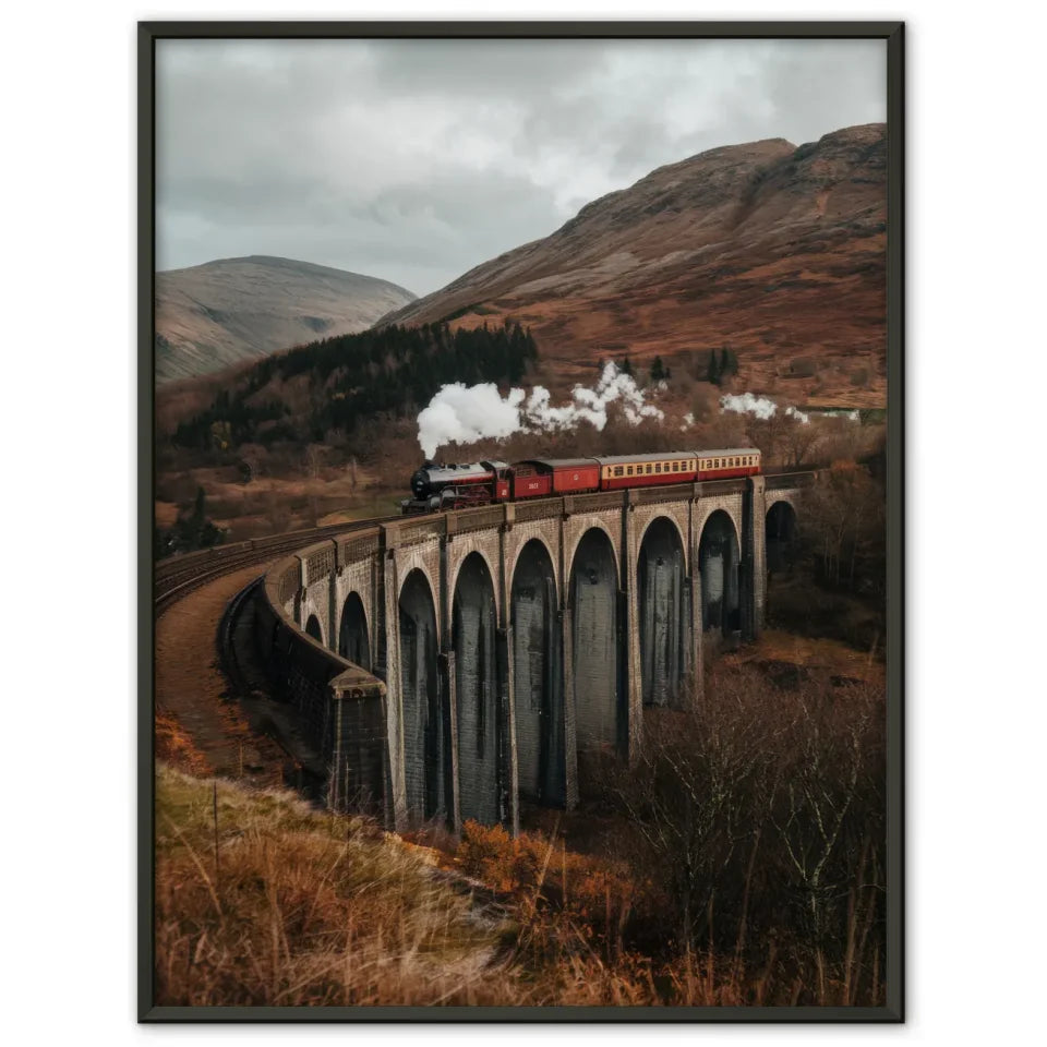 Poster der Nine Arches Bridge in Pastell mit Bus, Surfbrettern und Palmen 1